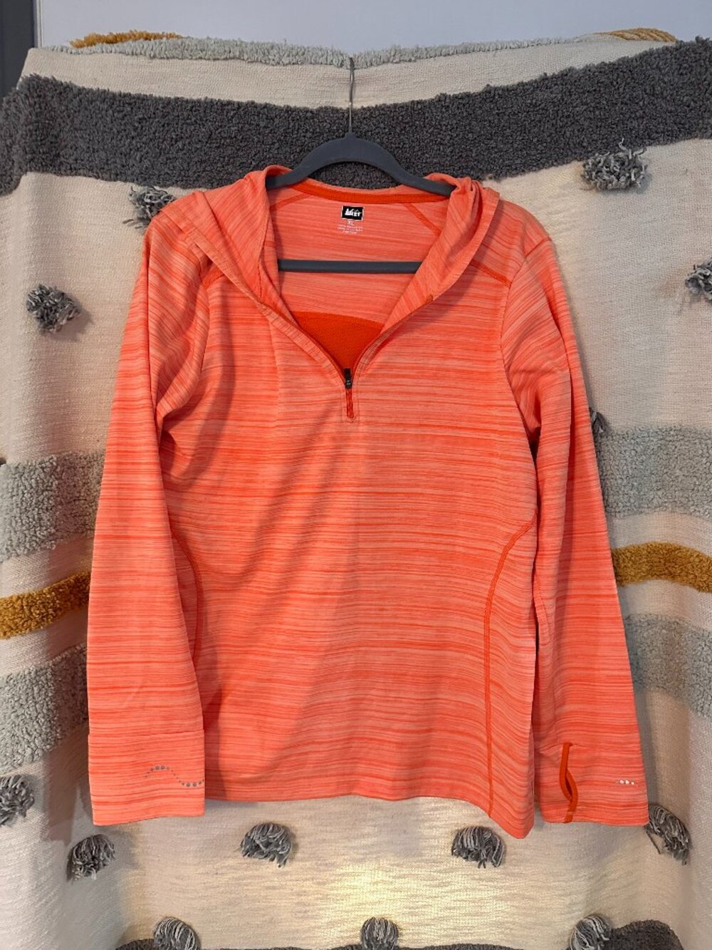 REI Co-op Space Dye Quarter Zip Performance Active Sun Hoodie Orange - XL